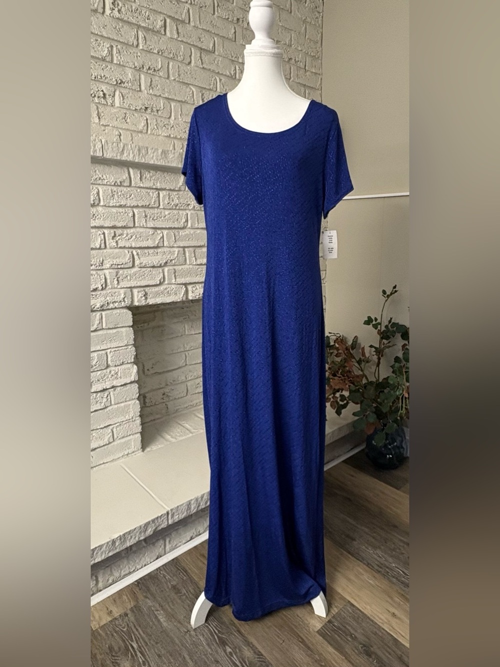 Vintage Cleo Y2K Cobalt Blue Shimmer Knit Maxi Dress NWT Size 14 Metallic